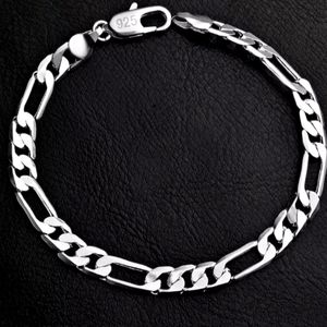 **NEW 6 mm 925 Sterling Silver Figaro Chain Bracelet